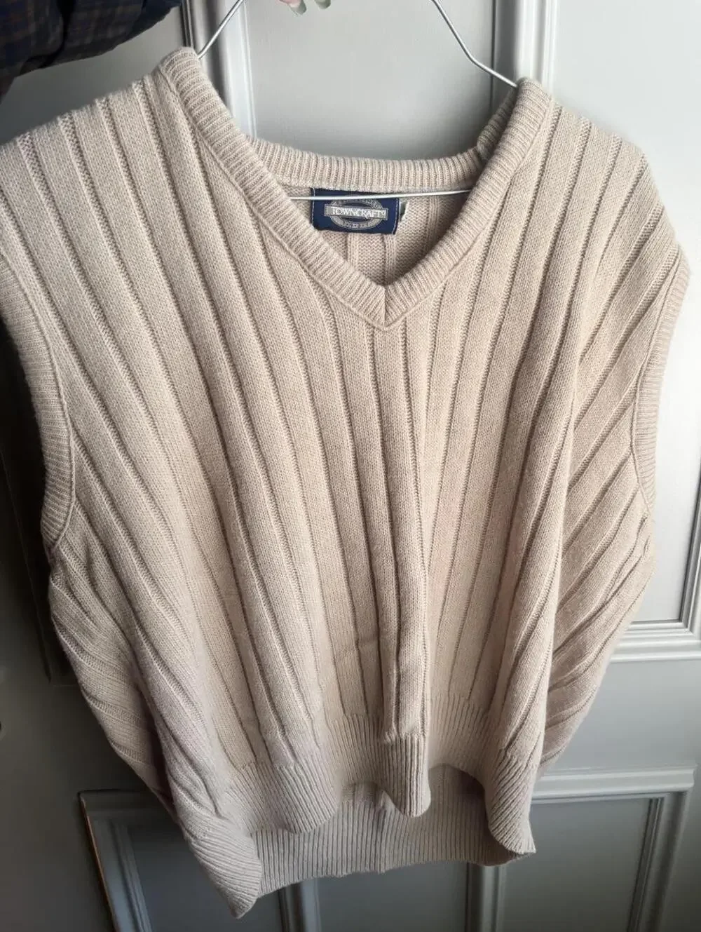Vintage Towncraft Beige Ribbed Oversized Sweater Vest
